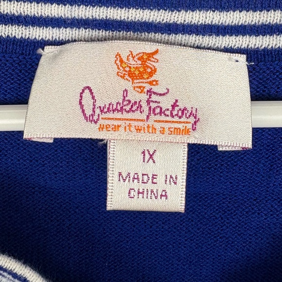 Quacker Factory Blue and White Sailor Top size 1X Donald Duck Twee kidcore EUC - Picture 2 of 11
